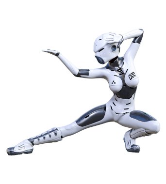 Robot kadın. Mat metal droid. Yapay Zeka.