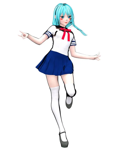 3D Japoński Anime Uczennica. — Zdjęcie stockowe