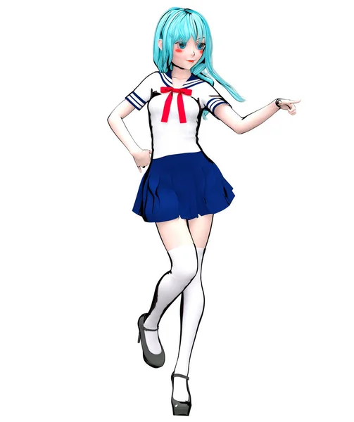 3D japanese anime schoolgirl. — Stock Photo, Image