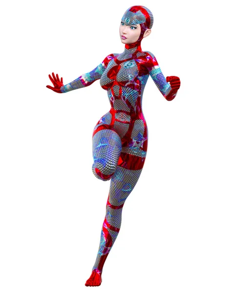 Traje de neón metálico futurista Cyborg Woman . — Foto de Stock