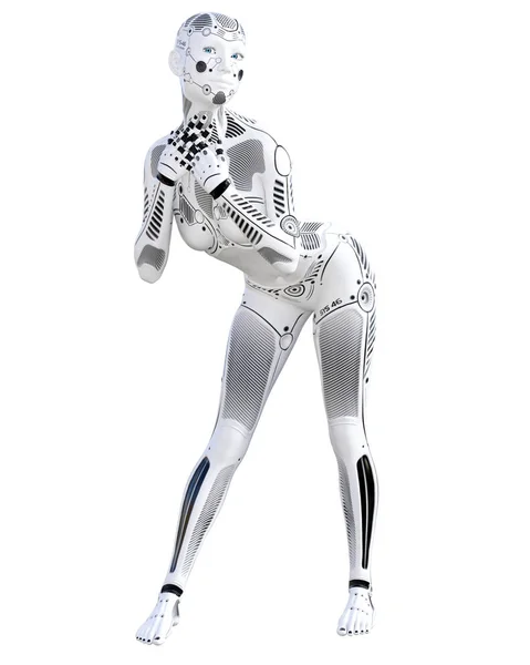 Женщина-робот. Белый металлический дроид. Искусственный интеллект . — стоковое фото