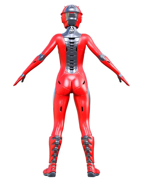 Mujer robot. Droide de metal mate rojo. Inteligencia artificial . —  Fotos de Stock