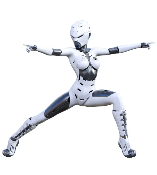 Robot kobieta. Matowy metalowy Droid. Sztuczna inteligencja. — Zdjęcie stockowe