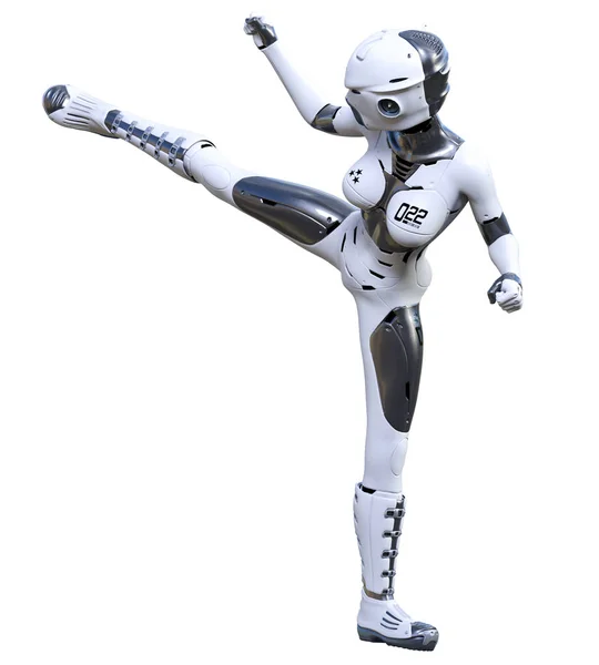 Mujer robot. Droide de metal mate. Inteligencia artificial . —  Fotos de Stock
