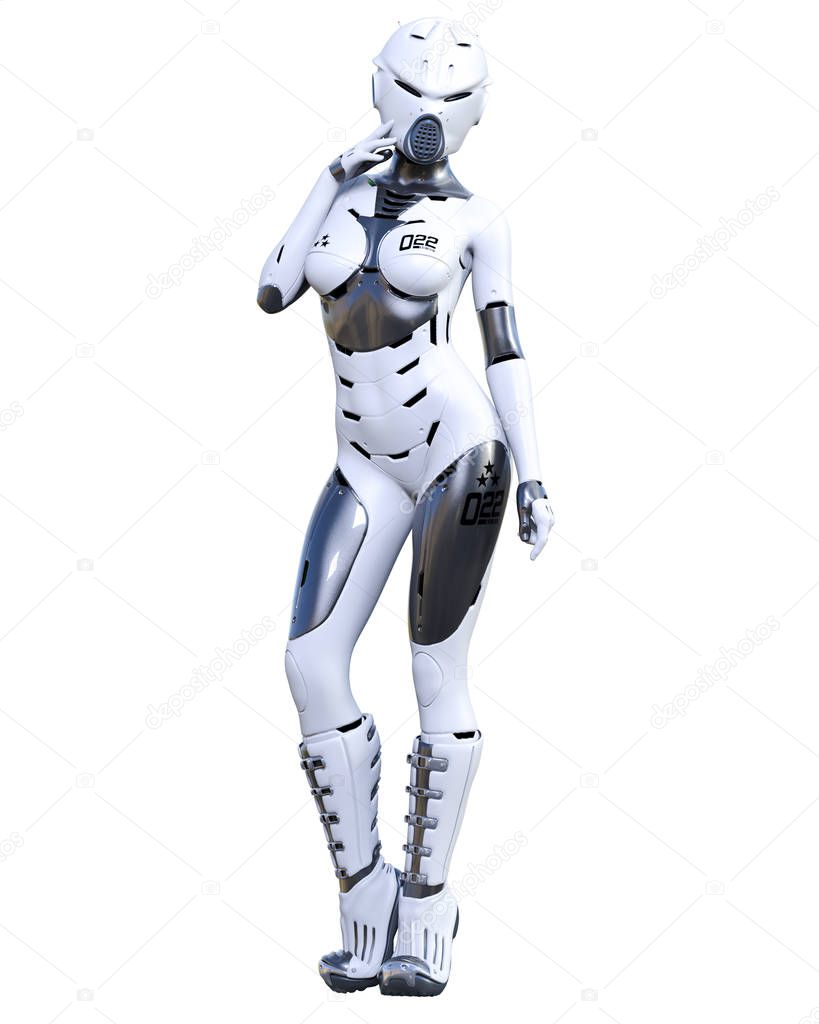 Robot woman. Matte metal droid. Artificial Intelligence.