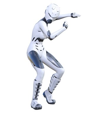 Robot kadın. Mat metal droid. Yapay Zeka.