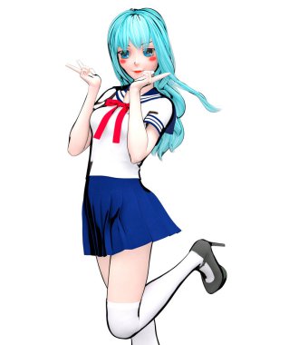 3d japon anime kız öğrenci.