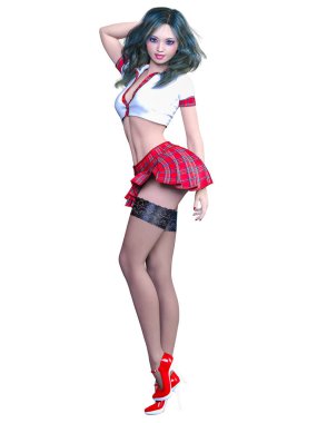 Okul üniformalı kadın..