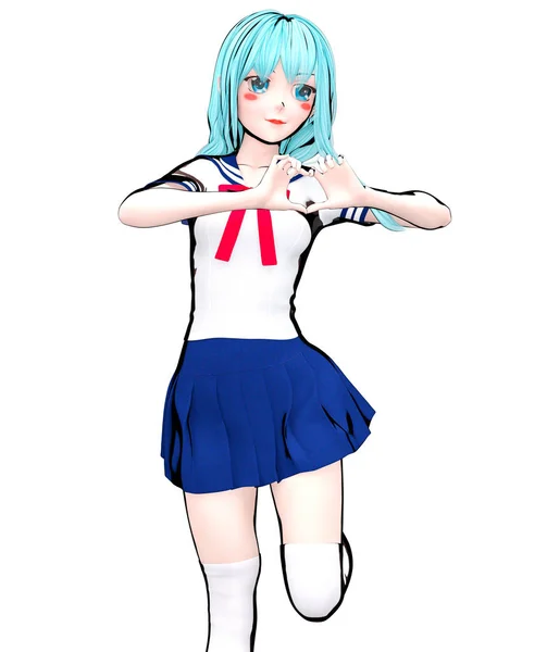 3D japansk Anime Schoolgirl. — Stockfoto