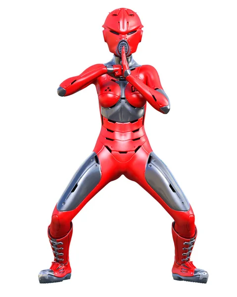 Robot kobieta. Czerwony matowy metalowy Droid. Sztuczna inteligencja. — Zdjęcie stockowe
