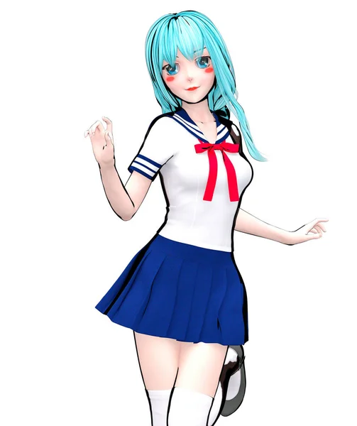 3D japanese anime schoolgirl. — Stock Photo, Image