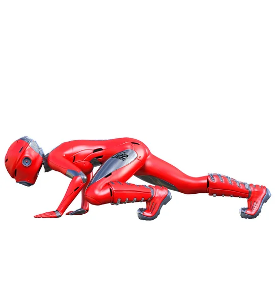 Femme robot. Droïde métallique rouge mat. Intelligence artificielle . — Photo