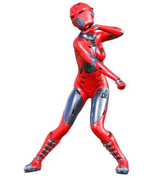 Mujer robot. Droide de metal mate rojo. Inteligencia artificial . — Foto de Stock