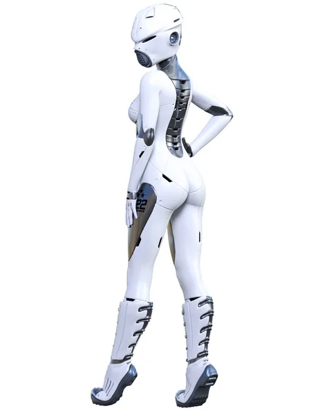 Mujer robot. Droide de metal mate. Inteligencia artificial . — Foto de Stock