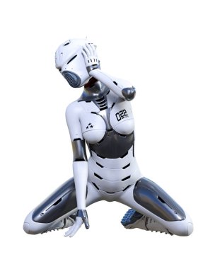 Robot kadın. Mat metal droid. Yapay Zeka.