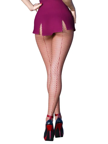 Long slender sexy legs woman short skirt stockings. — Stock Photo, Image