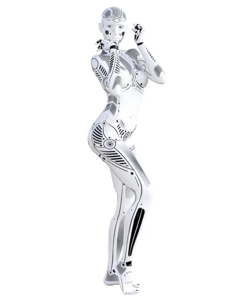 Γυναίκα ρομπότ. Droid λευκό μέταλλο. Τεχνητή νοημοσύνη. — Φωτογραφία Αρχείου