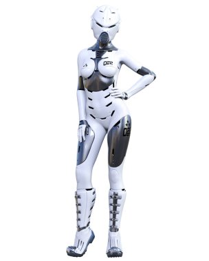 Robot kadın. Mat metal droid. Yapay Zeka.