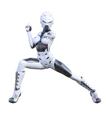 Robot kadın. Mat metal droid. Yapay Zeka.