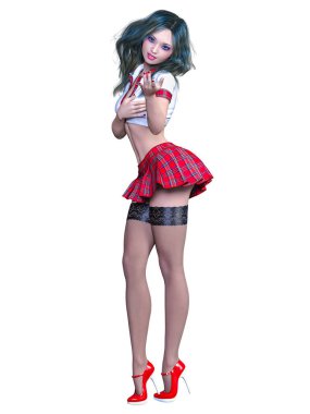 Okul üniformalı kadın..