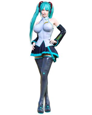 3d çizgi roman cosplay anime kız.