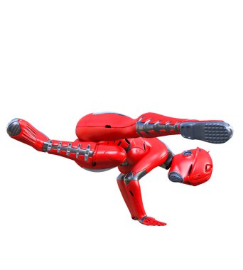 Robot kadın. Kırmızı mat metal droid. Yapay Zeka.