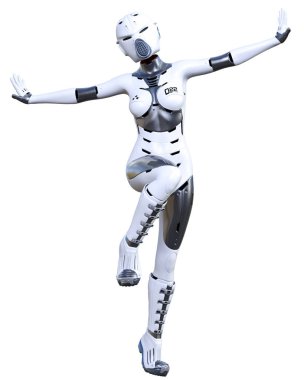 Robot kadın. Mat metal droid. Yapay Zeka.