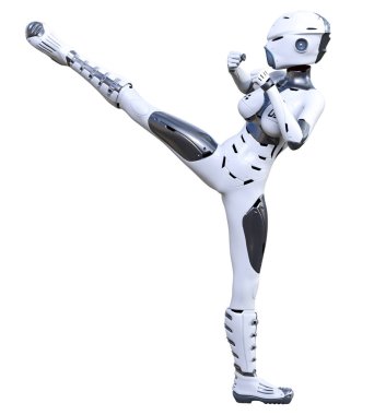 Robot kadın. Mat metal droid. Yapay Zeka.