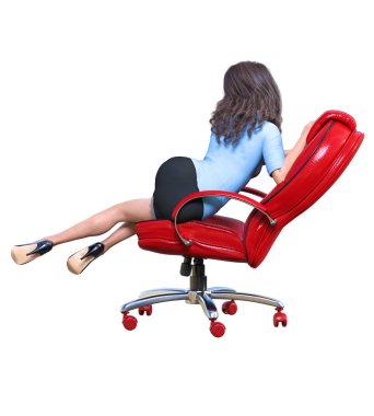 Sandalyede uzun saçlı esmer sekreter.