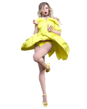 Hafif yaz sallanan elbise güzel sarışın kadın.