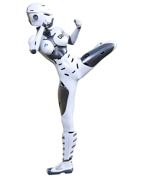 Mujer robot. Droide de metal mate. Inteligencia artificial . — Foto de Stock