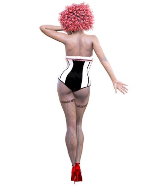 Uzun boylu seksi kadın beyaz korse.