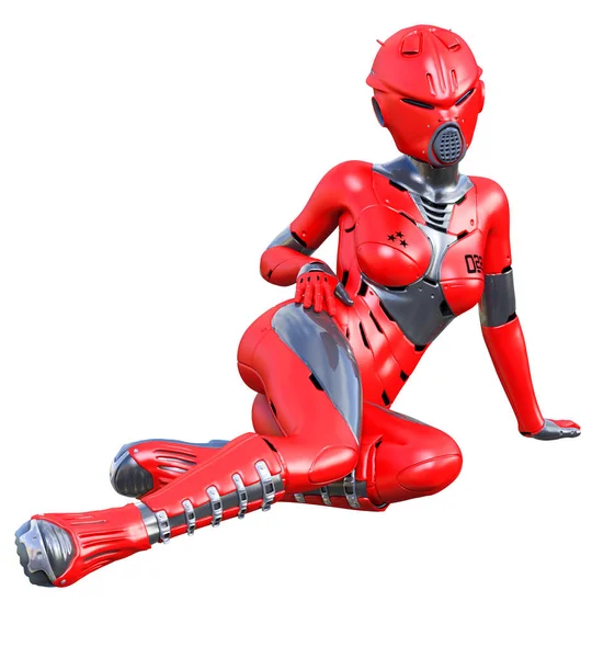 Femme robot. Droïde métallique rouge mat. Intelligence artificielle . — Photo