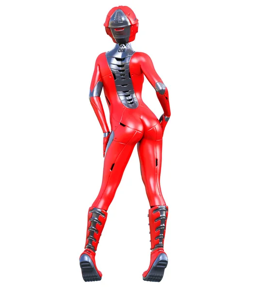 Robot vrouw. Rode matte metalen Droid. Kunstmatige intelligentie. — Stockfoto