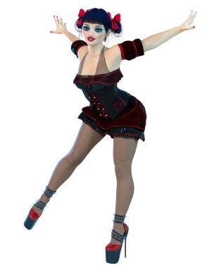 3D kız bebek büyük mavi gözleri ve parlak makyaj.