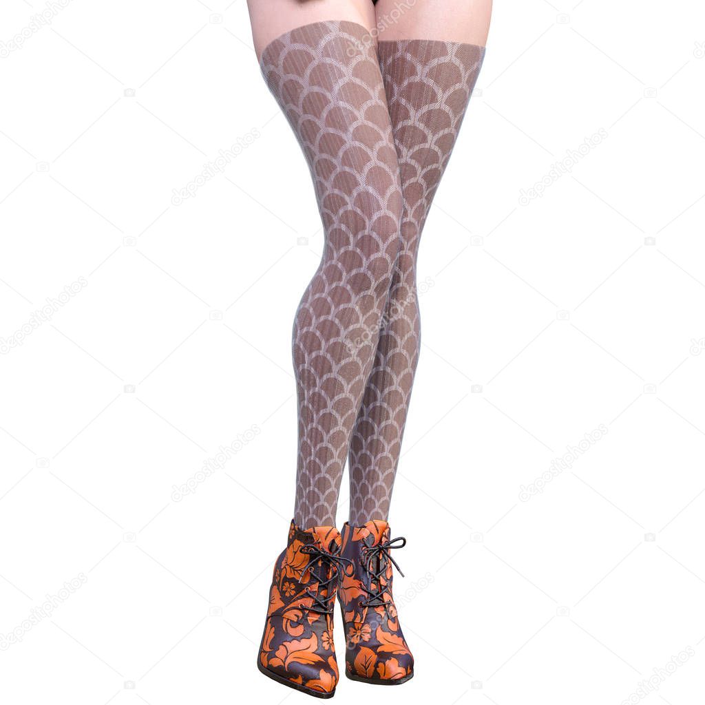 Beautiful female legs woolen leggings and half-beads.