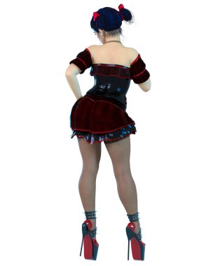 3D kız bebek büyük mavi gözleri ve parlak makyaj.