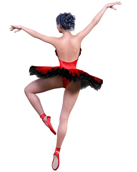 Tanzende Ballerina Red Ballett Tutu Dark Hair Girl Blue Eyes — Stockfoto