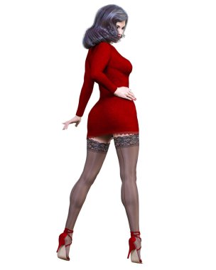 Güzel kadın kısa gece mini elbisesi ve siyah çorap koleksiyonu. Parlak makyaj. Kadın stüdyo fotoğrafı. Kavramsal moda sanatı..