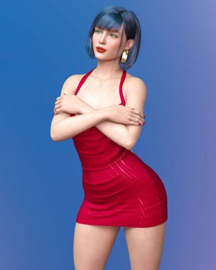 Güzel kadın kısa gece mini elbisesi. Daha iyi kıyafetler koleksiyonu. Parlak makyaj. Kadın stüdyo fotoğrafı. Kavramsal moda sanatı..