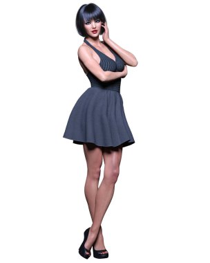 Güzel esmer kadın kısa elbise, daha iyi kıyafetler koleksiyonu. Parlak makyaj. Kadın stüdyo fotoğrafı. Kavramsal moda sanatı..