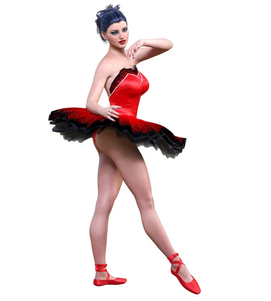 Tanzende Ballerina Red Ballett Tutu Dark Hair Girl Blue Eyes — Stockfoto