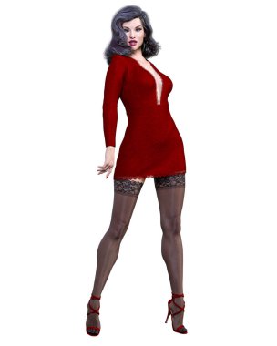 Güzel kadın kısa gece mini elbisesi ve siyah çorap koleksiyonu. Parlak makyaj. Kadın stüdyo fotoğrafı. Kavramsal moda sanatı..