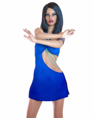 Güzel kadın kısa gece mini elbisesi. Daha iyi kıyafetler koleksiyonu. Parlak makyaj. Kadın stüdyo fotoğrafı. Kavramsal moda sanatı..