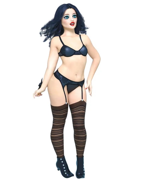 느릅나무 인형큰 파란색 Woman Cabaret Retro Style Black Bikini Garter — 스톡 사진