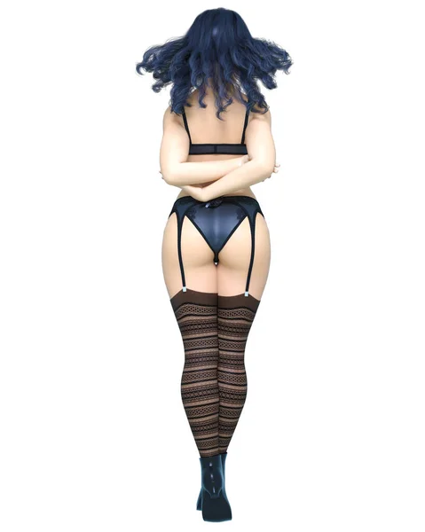 Sexy Burlesque Ragazza Bambola Grandi Occhi Blu Trucco Luminoso Donna — Foto Stock