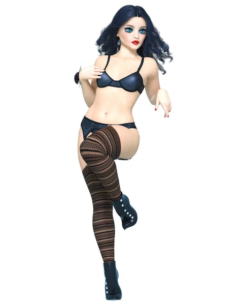 Sexy Burlesque Girl Doll Big Blue Eyes Bright Makeup Woman — Stock Photo, Image