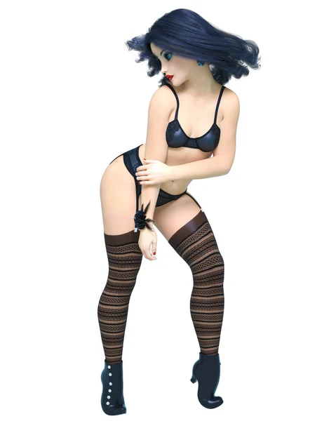 Sexy Burlesque Girl Doll Big Blue Eyes Bright Makeup Woman — Stock Photo, Image