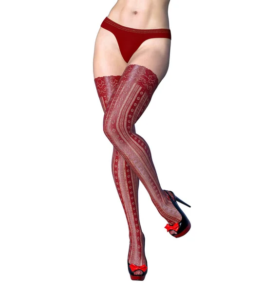Όμορφη Γυναικεία Πόδια Κόκκινες Κάλτσες Και Panties Woman Studio Φωτογραφία — Φωτογραφία Αρχείου