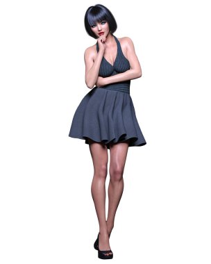 Güzel esmer kadın kısa elbise, daha iyi kıyafetler koleksiyonu. Parlak makyaj. Kadın stüdyo fotoğrafı. Kavramsal moda sanatı..